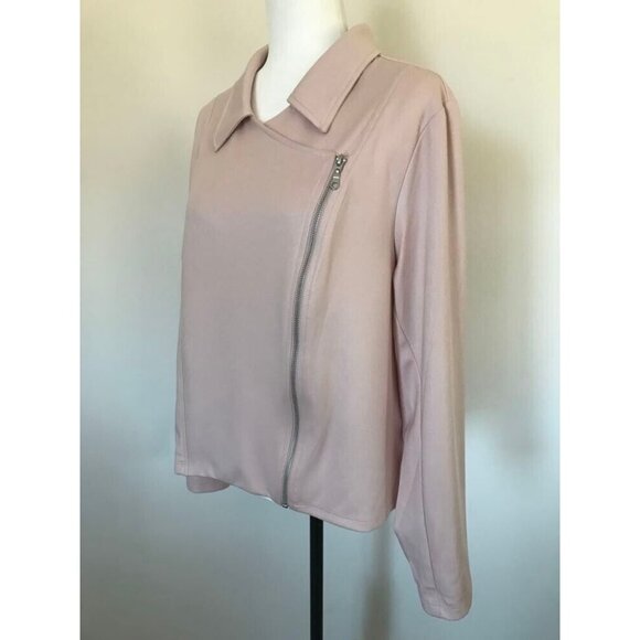 NWOT KIM & Co. Faux Leather Knit Moto Jacket Dusky Rose Size XXL 2XL - Picture 4 of 7